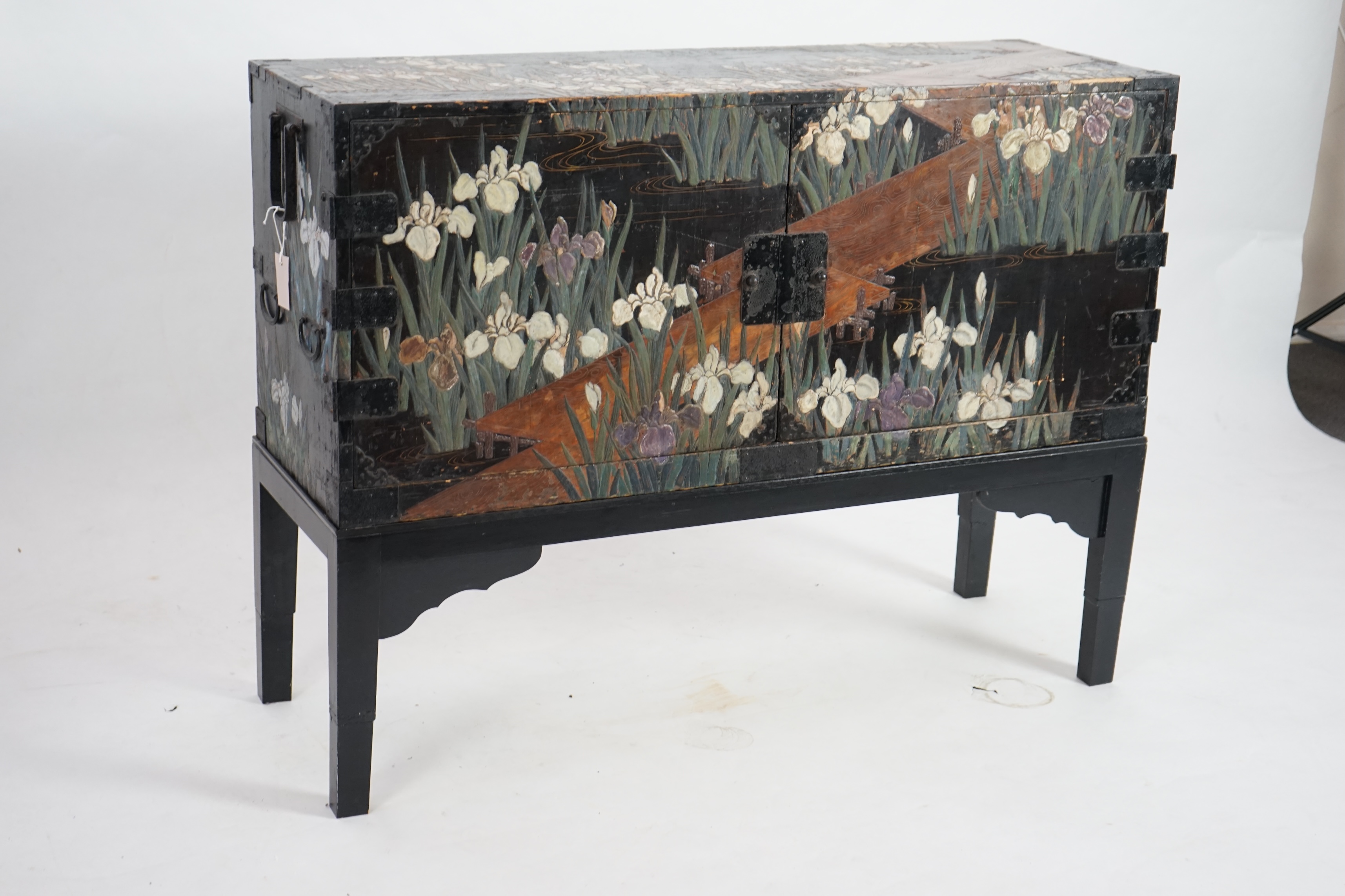 A Japanese ‘iris’ decorated travelling chest, Edo period, late 18th/early 19th century